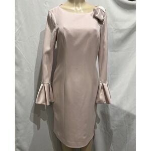 Teri Jon Rickie Freeman Pink Bow Shoulder Bell Sleeve Sheath Dress Size 12